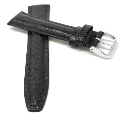 14mm, Womens', Black Lizard Style, Genuine Leather Watch Band Strap, Glossy Finish, Also Comes in Brown, Tan and Blue