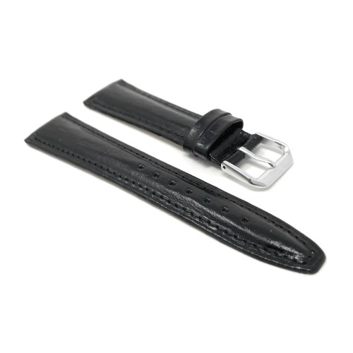 12mm Bracelet de montre en cuir véritable, noir, style classique, finition semi-lustrée