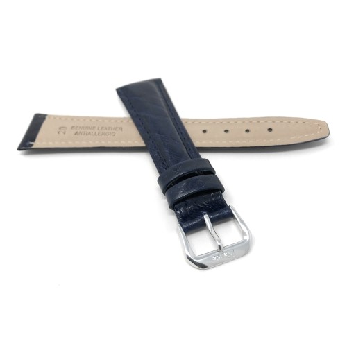 18mm Classic, Blue Genuine Leather Watch Band Strap, Semi-Glossy Finish, Also Comes in Black, Tan, Dark Green and Brown