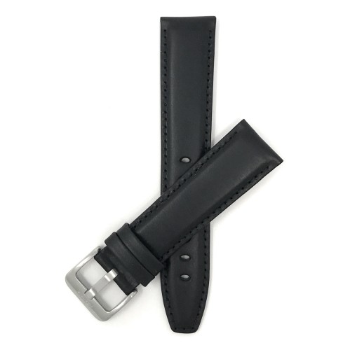 16mm, Sports, Black Genuine Italian Leather Watch Band Strap, Tone-on-Tone Stitching, Also Comes in Light Brown