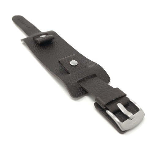 20mm Brown Smartwatch Strap for Motorola 360, Leather, Biker Style, Rectangular Shape