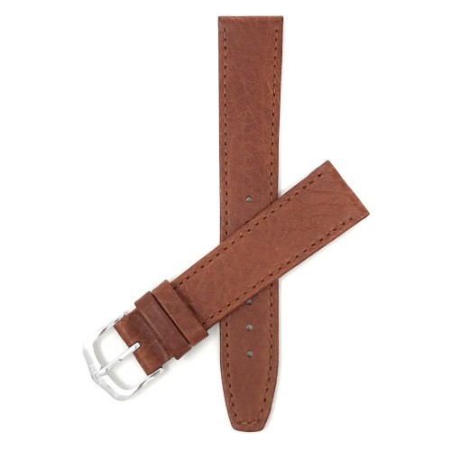 16mm Bracelet de montre en cuir véritable, brun-roux, fin, finition mat