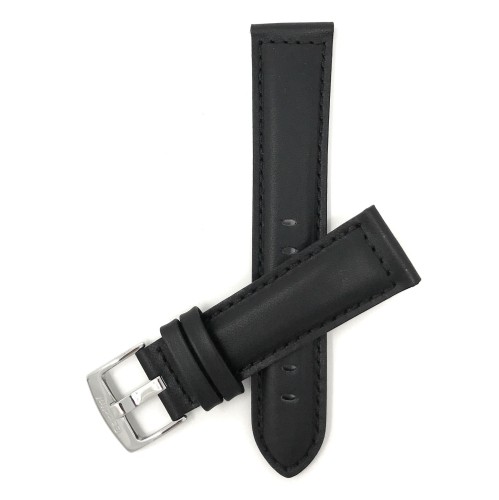 BANDINI  28MM Black Genuine Leather Watch Band Strap, Mat Finish, Tone-On-Tone Stitching, Also Comes In Brown, Tan And In Light Brown