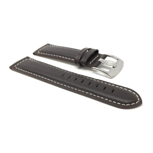 22mm Brown Leather Smartwatch Strap for Motorola 360, Samsung S3 Classic, Fossil Q, White Stitching