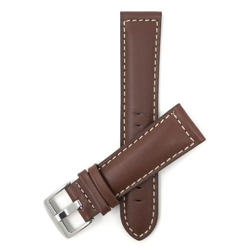 BANDINI  28MM Light Brown Genuine Leather Watch Band Strap, Mat Finish Stitching, Also Comes In Black, Tan And Brown In White