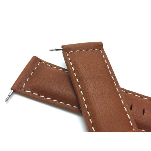 30mm Tan Genuine Leather Watch Band Strap, Mat Finish, White Stitching, Also Comes in Black, Light Brown and Brown