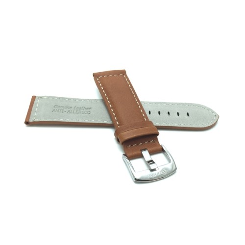 30mm Tan Genuine Leather Watch Band Strap, Mat Finish, White Stitching, Also Comes in Black, Light Brown and Brown
