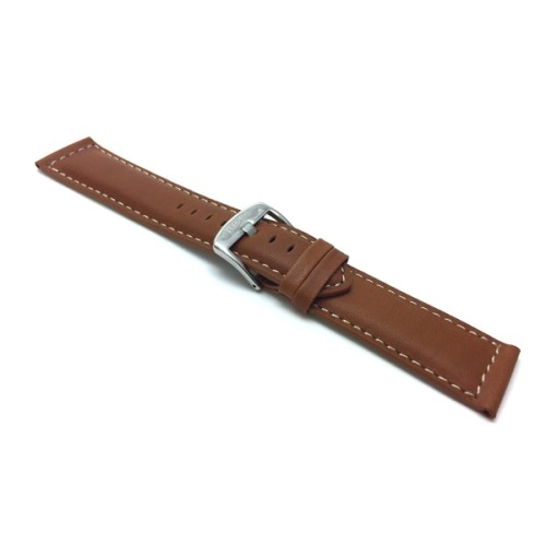 30mm Tan Genuine Leather Watch Band Strap, Mat Finish, White Stitching, Also Comes in Black, Light Brown and Brown