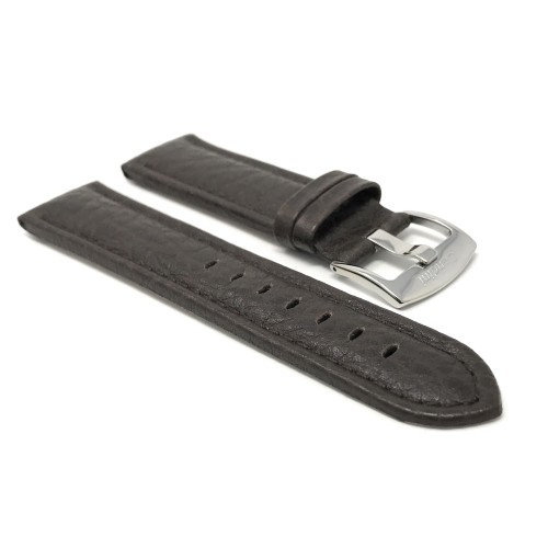 Bracelet classique 18 mm en cuir véritable à motif Buffalo brun pour montre avec boucle en acier inoxydable