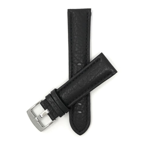 18mm Black Classic Genuine Leather Buffalo Pattern Watch Strap Band, with Stainless Steel Buckle