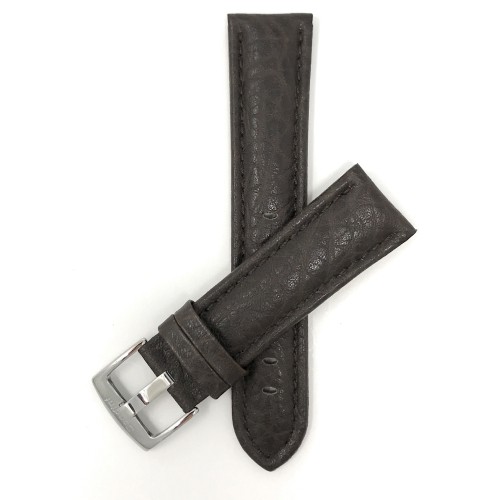 BANDINI  24MM Classic Genuine Leather Buffalo Pattern Watch Strap Band, With Stainless Steel Buckle In Brown
