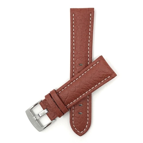 BANDINI  18MM Tan Classic Genuine Leather Buffalo Pattern Watch Strap Band, With Stitching In White
