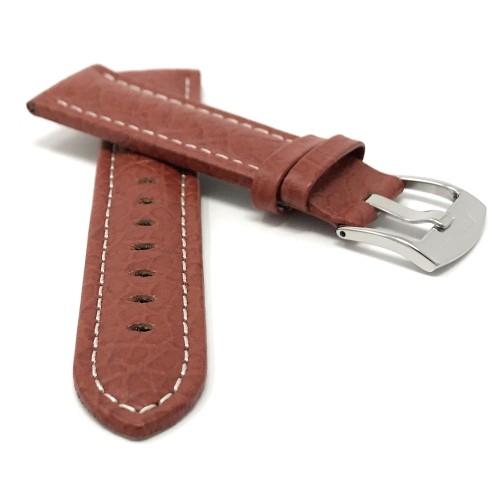 26mm Tan Classic Genuine Leather Buffalo Pattern Watch Strap Band, with White Stitching