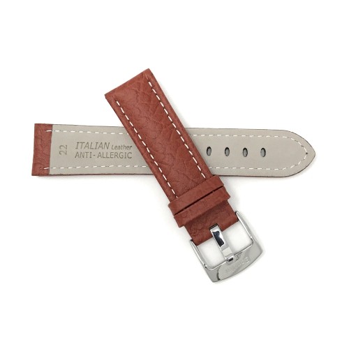 26mm Tan Classic Genuine Leather Buffalo Pattern Watch Strap Band, with White Stitching
