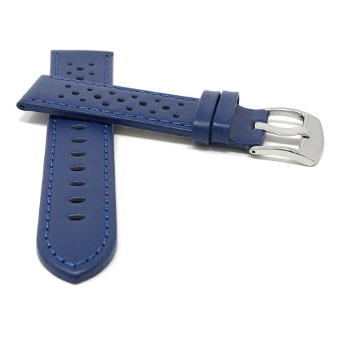 18mm Royal Blue Vented Racer Genuine Leather Watch Strap Band, with Stainless Steel Buckle