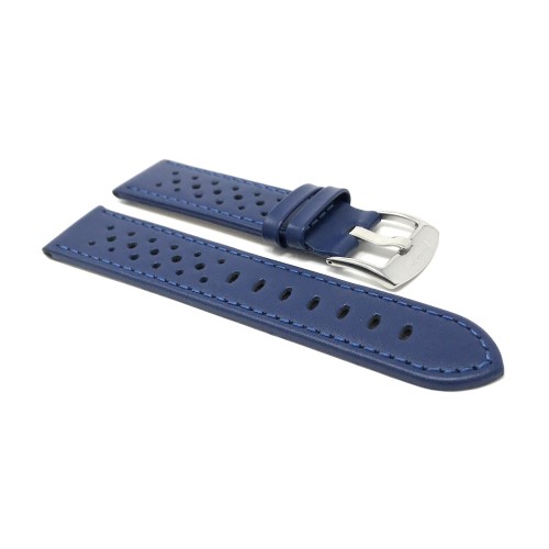 18mm Royal Blue Vented Racer Genuine Leather Watch Strap Band, with Stainless Steel Buckle