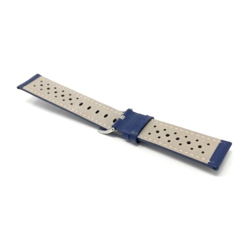 18mm Royal Blue Vented Racer Genuine Leather Watch Strap Band, with Stainless Steel Buckle