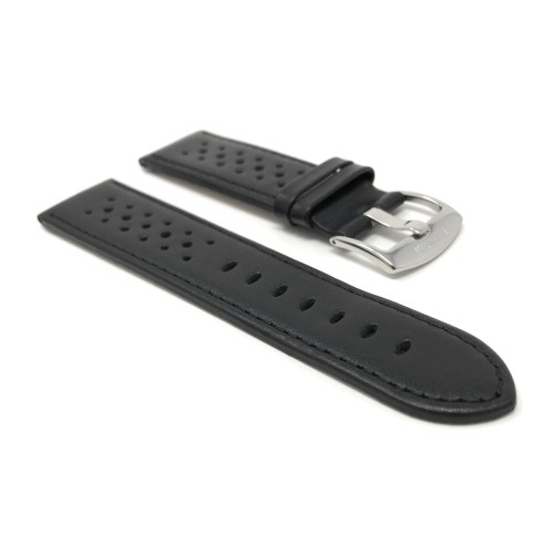 20mm Black Smartwatch Strap for Motorola 360, Leather, Vented Racer, Stainless Steel Buckle