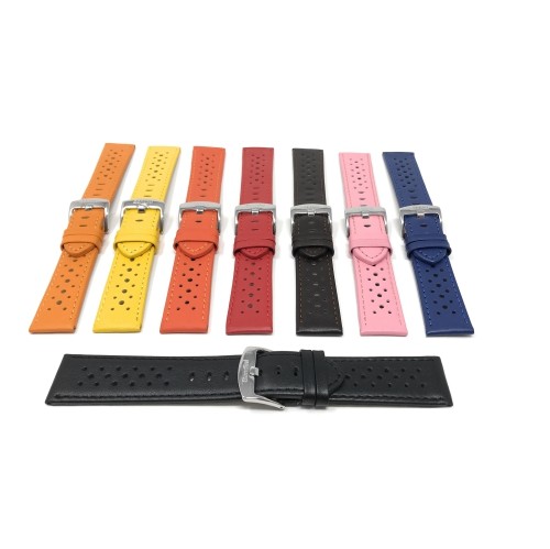 20mm Black Smartwatch Strap for Motorola 360, Leather, Vented Racer, Stainless Steel Buckle