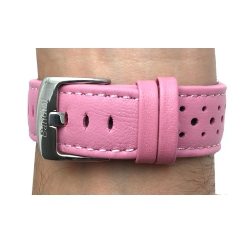 20mm Pink Smartwatch Strap for Motorola 360, Leather, Vented Racer, Stainless Steel Buckle