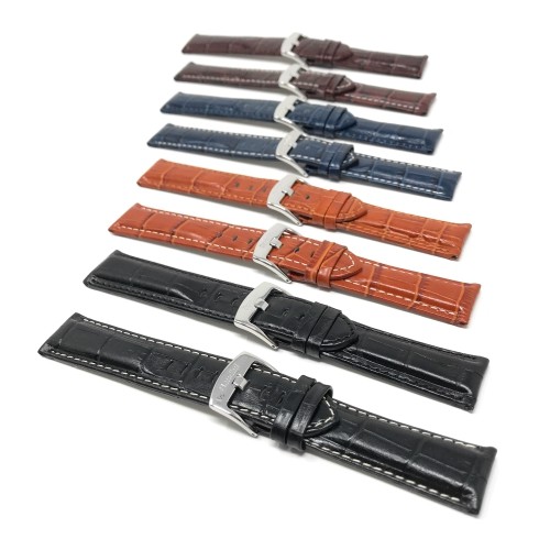 22mm Smartwatch Strap for Motorola 360, Samsung S3 Classic, Alligator Pattern, Leather, Brown