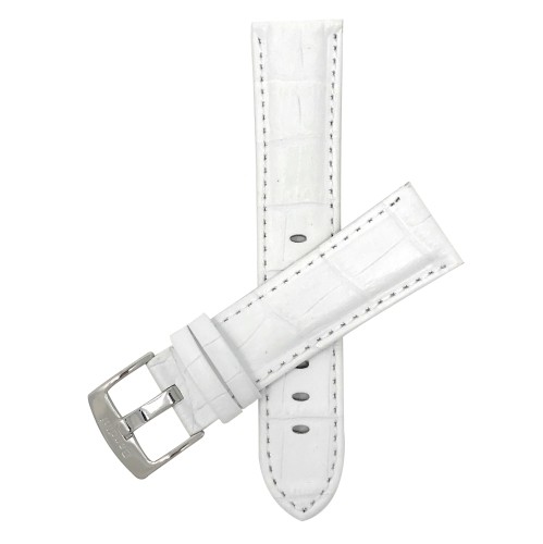 BANDINI  24MM Mens' Alligator Style Genuine Leather Watch Band Strap In White
