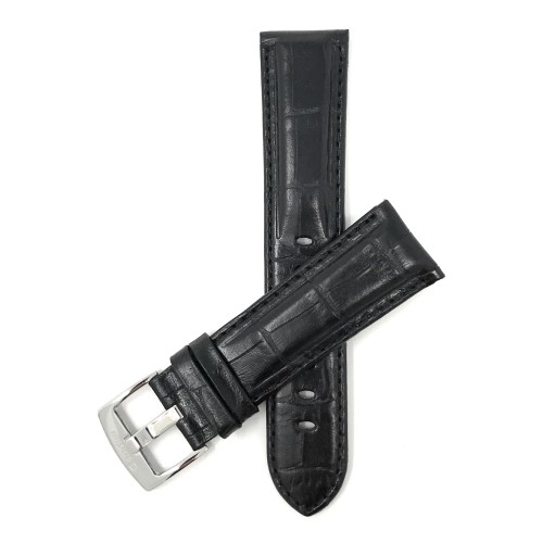 BANDINI  26MM Mens' Alligator Style Genuine Leather Watch Band Strap In Black