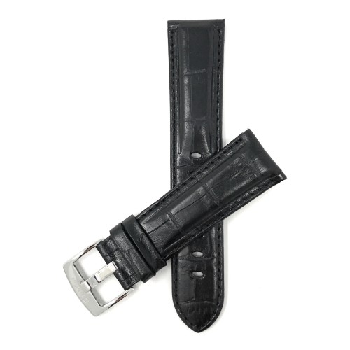 30mm Mens' Alligator Style Genuine Leather Watch Band Strap, Black