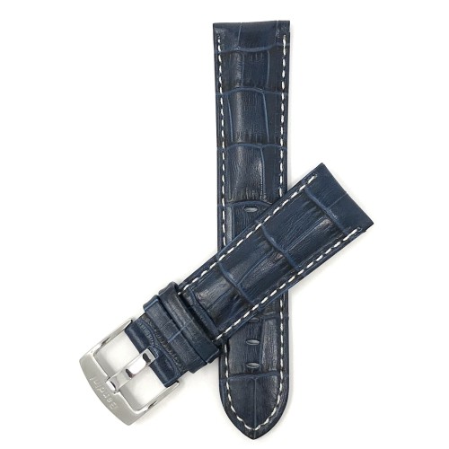 28mm Royal Blue Mens' Alligator Style Genuine Leather Watch Band Strap, With White Stitching