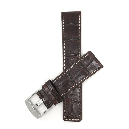 28mm Brown Genuine Leather Watch Band Strap, White Stitching, Also comes in Black and Tan
