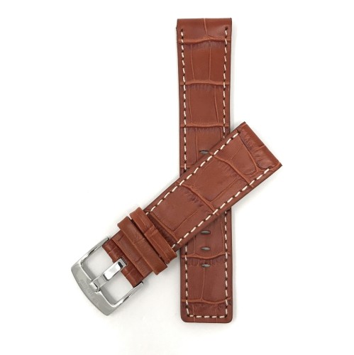 30mm bracelet de montre pour hommes en cuir véritable, brun-roux, avec couture