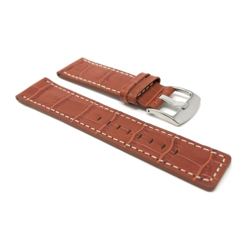 30mm bracelet de montre pour hommes en cuir véritable, brun-roux, avec couture