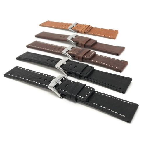 24mm Brown Genuine Leather Watch Band Strap, Also Comes in Black