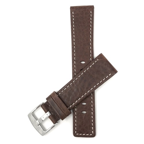 BANDINI  24MM Brown Genuine Leather Watch Band Strap, Comes In Black Or Tan, With Stitching In White
