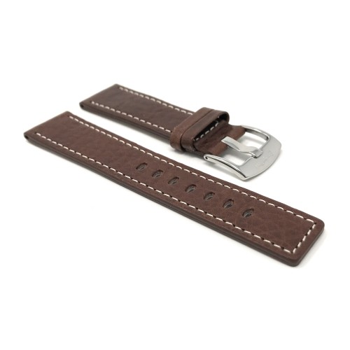 30mm Brown Genuine Leather Watch Band Strap, Comes in Black or Tan, With White Stitching
