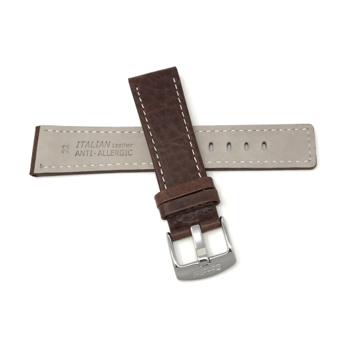 30mm Brown Genuine Leather Watch Band Strap, Comes in Black or Tan, With White Stitching