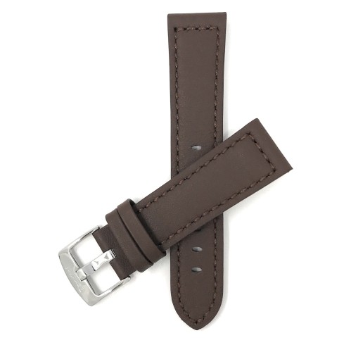 BANDINI  24MM Racer With Stitching, Genuine Leather Watch Strap Band, With Stainless Steel Buckle In Brown