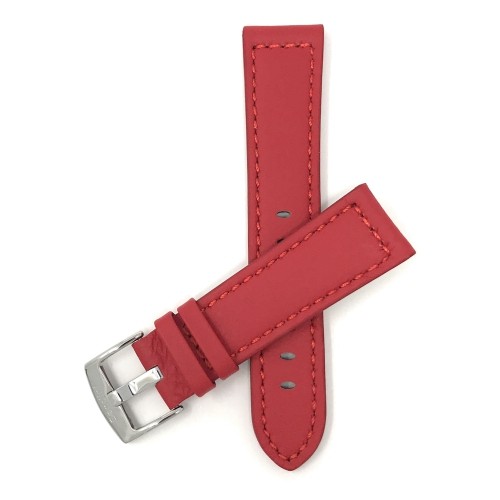BANDINI  26MM Racer With Stitching, Genuine Leather Watch Strap Band, With Stainless Steel Buckle In Red