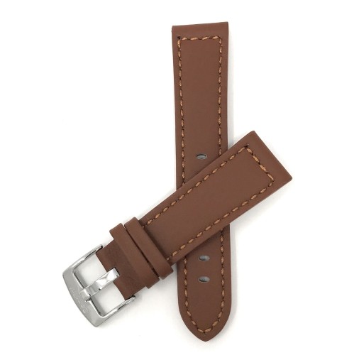 26mm Tan Racer with Stitching, Genuine Leather Watch Strap Band, with Stainless Steel Buckle