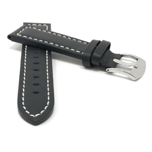 20mm Black Smartwatch Strap for Motorola 360 (46mm Case), Samsung S2 & S3 Classic, Leather, Racer, White Stitching