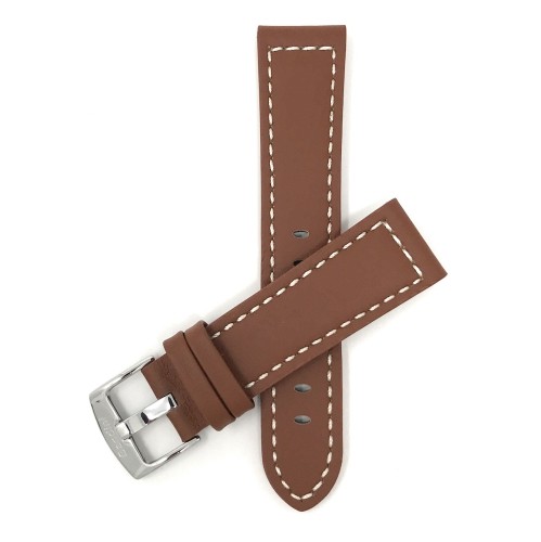 28mm Tan Racer with White Stitching, Genuine Leather Watch Strap Band, with Stainless Steel Buckle