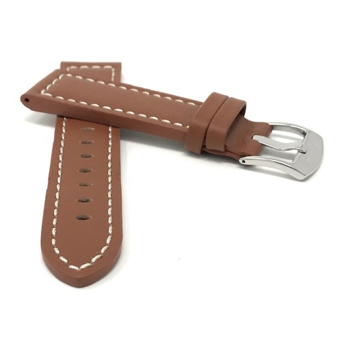 28mm Tan Racer with White Stitching, Genuine Leather Watch Strap Band, with Stainless Steel Buckle