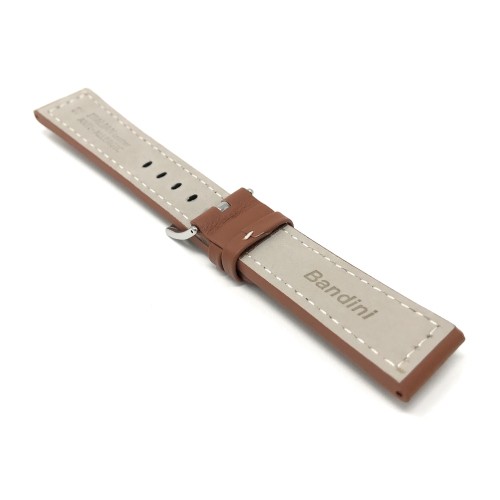 28mm Tan Racer with White Stitching, Genuine Leather Watch Strap Band, with Stainless Steel Buckle