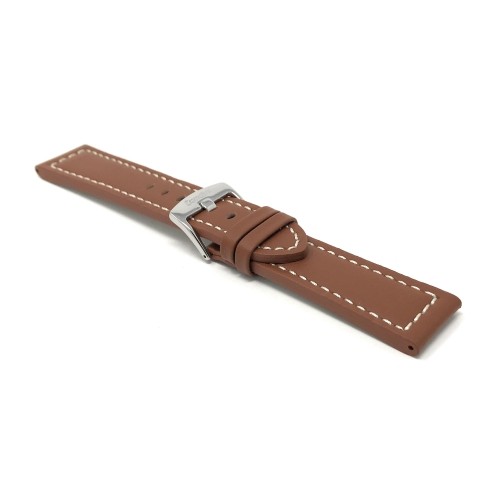 28mm Tan Racer with White Stitching, Genuine Leather Watch Strap Band, with Stainless Steel Buckle