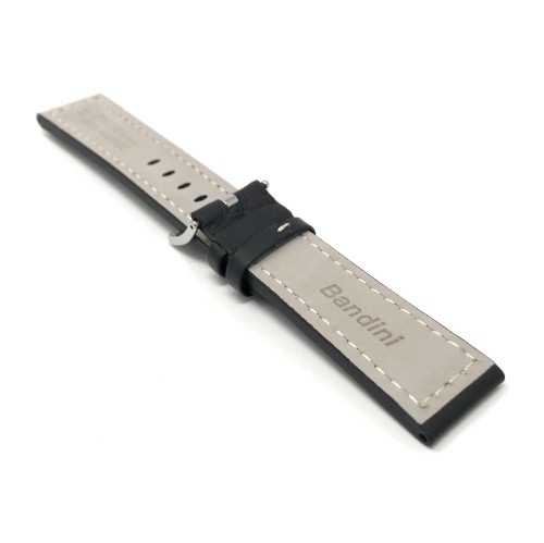 26mm Black Racer White Stitching, Genuine Leather Watch Strap Band, Stainless Steel Buckle