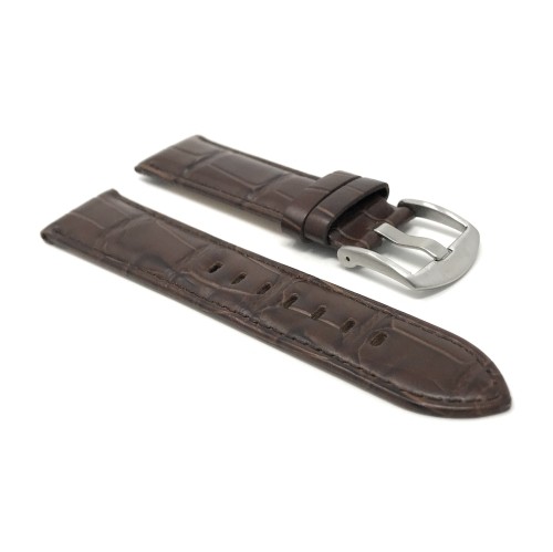 24mm Mens', Brown Crocodile Style, Genuine Leather Watch Band Strap, Also Comes in Black and Tan