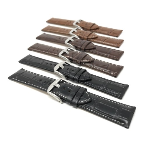 24mm Mens', Brown Crocodile Style, Genuine Leather Watch Band Strap, Also Comes in Black and Tan