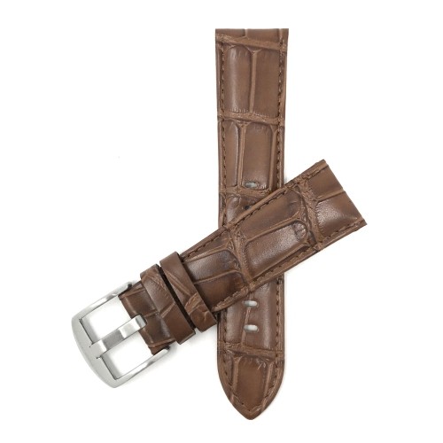 24mm bracelet de montre pour hommes en cuir véritable, brun-roux, motif crocodile