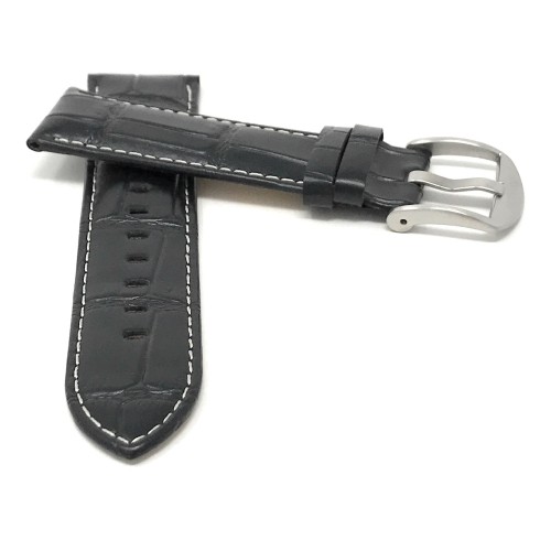 20mm Alligator Pattern Smartwatch Strap for Motorola 360 (42mm Case), Leather, Black White Stitching, Large Buckle