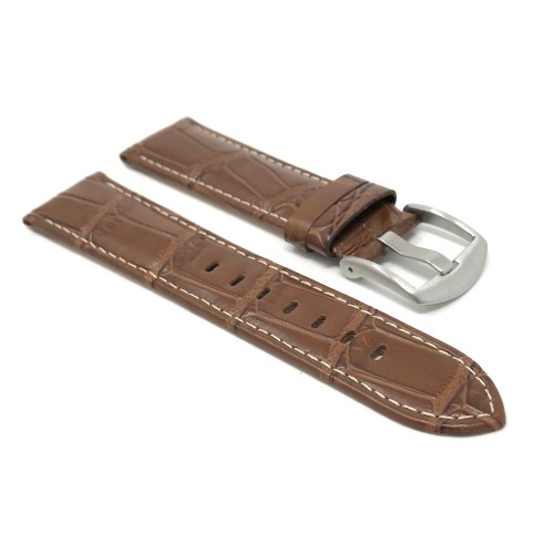 22mm Alligator Pattern Smartwatch Strap for Motorola 360, Samsung S3 Classic, Leather, Tan White Stitch